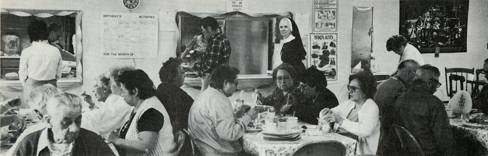 St. Joseph Sr. Mary Christine Taylor on a 1984 visit to a senior nutrition center she began at the St. Regis Mohawk Reservation (Courtesy of Catholic Extension Magazine)