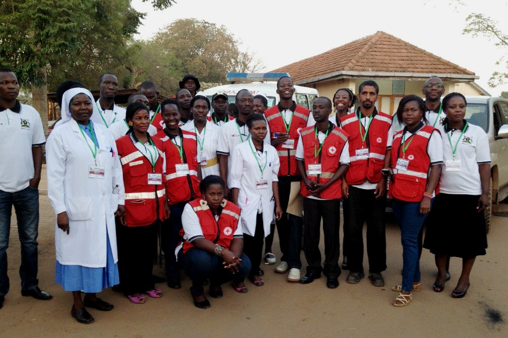 Sr. Mary Margaret Ajiko meets with the emergency team at Soroti Regional Referral Hospital. (Courtesy of Sr. Mary Margaret Ajiko) Sr. Mary Margaret Ajiko meets with the emergency team at Soroti Regional Referral Hospital. (Courtesy of Sr. Mary Margaret Ajiko)