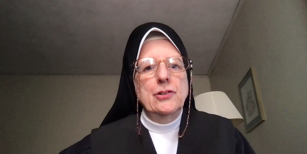 Sr. Mary Peter Lillian Di Maria, director of the Avila Institute of Gerontology, speaks May 9 at a presentation announcing the launch of an initiative to help sisters caring for those with dementia. (GSR screenshot)