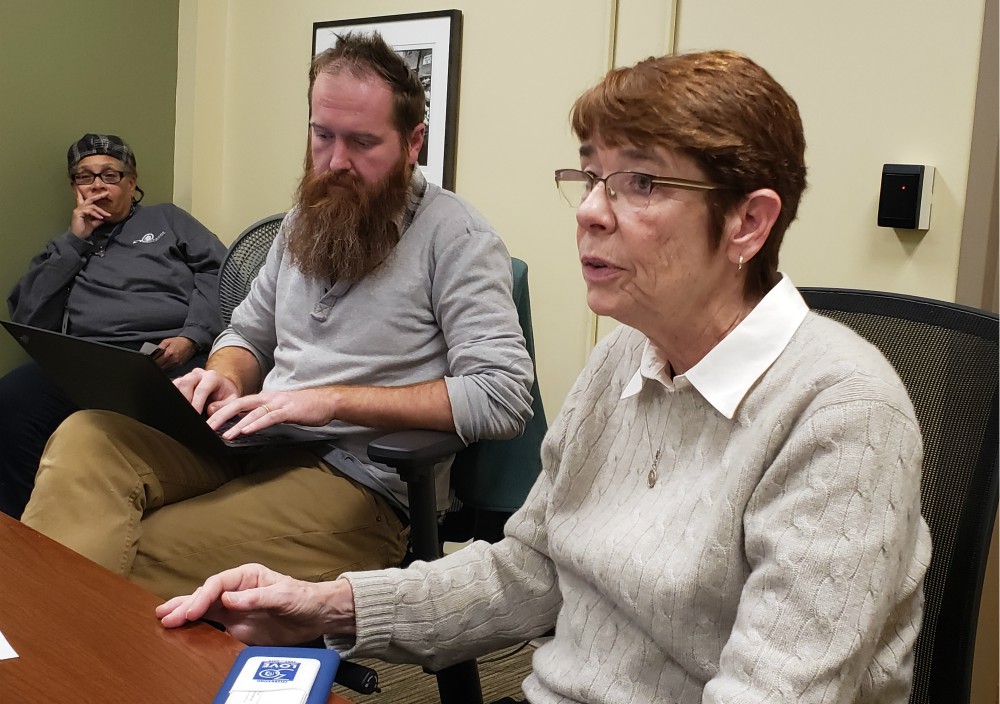 Mercy Sr. Mary Scullion, right, at a December 2019 meeting of Project HOME staff in Philadelphia (GSR photo/Chris Herlinger)