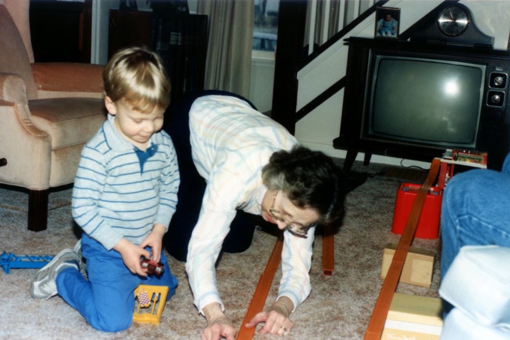 A young Matt Naveau plays with his grandmother, who lived to be 93. Her lifestyle modeled the messages of Pope Francis' Laudato Si'. (Courtesy photo)