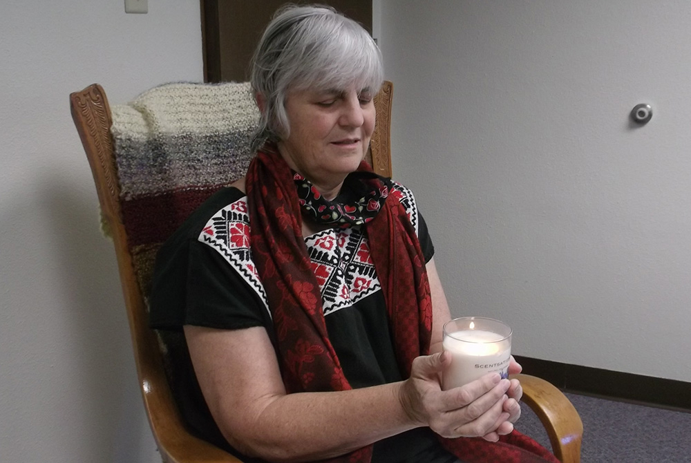 Sr. Maureen Leach Franciscan Sr. Maureen Leach sits in contemplation with a candle from her location in Dubuque, Iowa, as part of her participation in the 2020 virtual assembly of the Leadership Conference of Women Religious. (Courtesy of LCWR)
