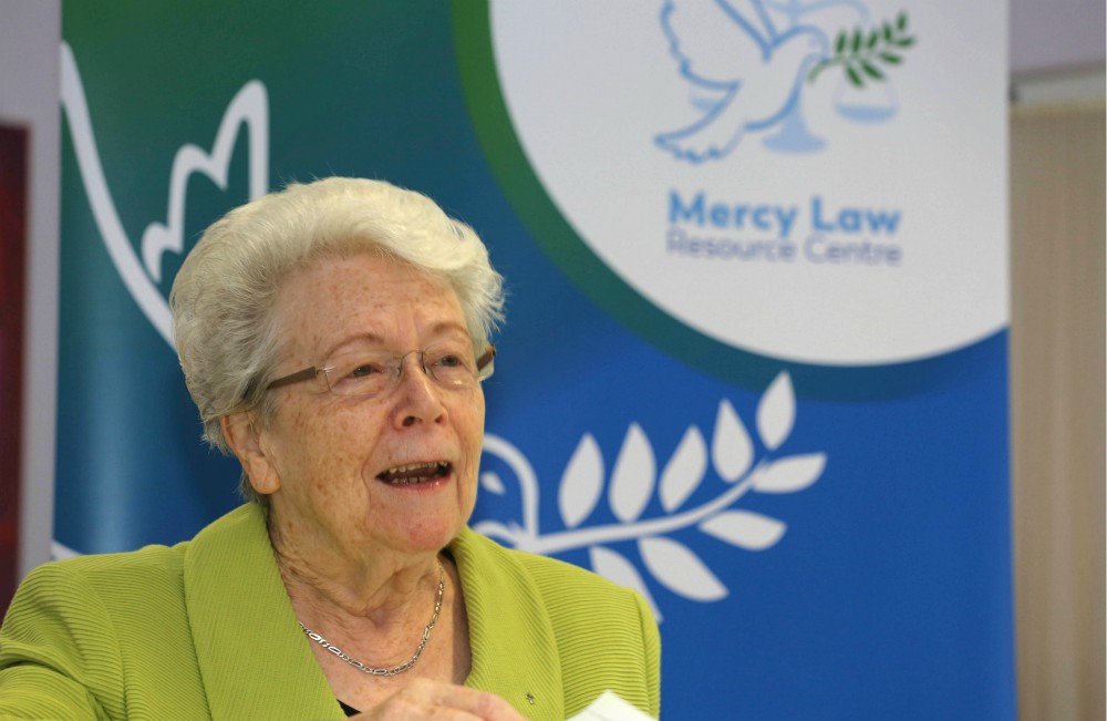 Mercy Sr. Helena O'Donoghue, chairperson of the Mercy Law Resource Centre, speaks at a September 2019 event marking the center's 10th anniversary (MLRC/David Speirs)