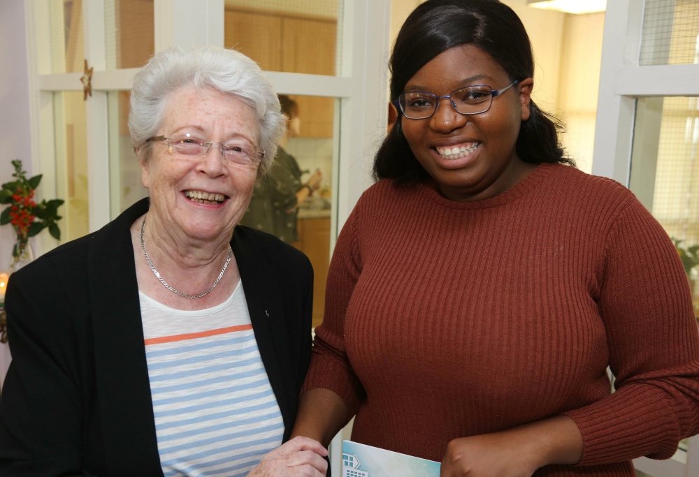 Mercy Sr. Helena O'Donoghue, left, with Rutendo, a client of Mercy Law Resource Centre in Dublin. The center, set up by the Sisters of Mercy, provides free legal advice and representation to people experiencing homelessness. (MLRC/David Speirs)