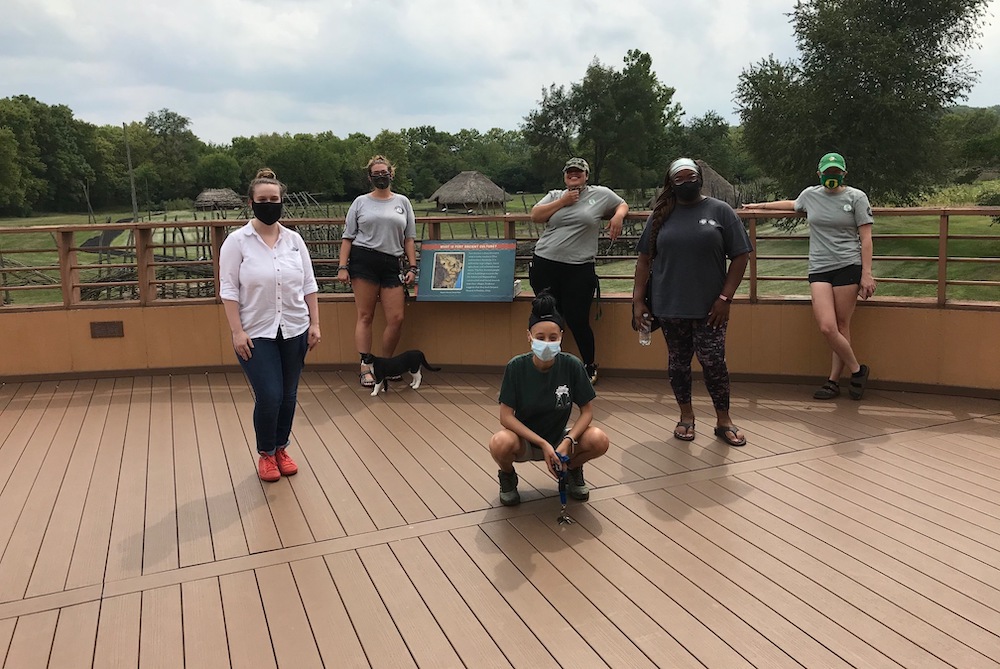 Notre Dame Mission Volunteers-AmeriCorps' Dayton, Ohio, team, pose at Sunwatch Indian Village/Archaeological Park. Notre Dame Mission Volunteers-AmeriCorps' Dayton, Ohio, team, pose at Sunwatch Indian Village/Archaeological Park.