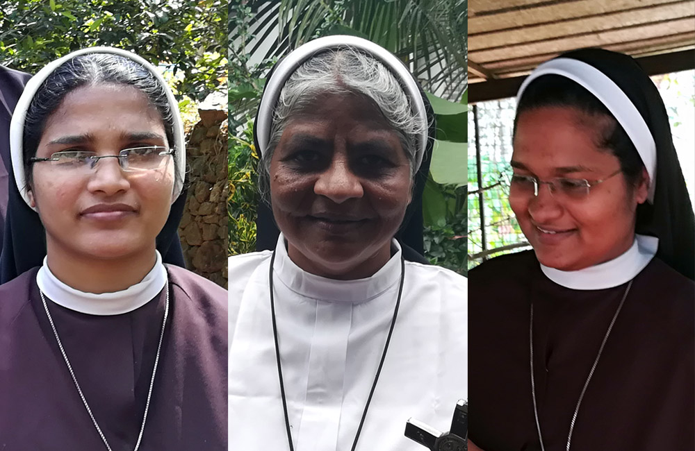 From left: Missionaries of Jesus Sr. Neena Rose; Franciscan Clarist Sr. Lissy Vadakkel; Missionaries of Jesus Sr. Anupama Kelamangalathuveli (Photos by Saji Thomas) From left: Missionaries of Jesus Sr. Neena Rose; Franciscan Clarist Sr. Lissy Vadakkel; Missionaries of Jesus Sr. Anupama Kelamangalathuveli (Photos by Saji Thomas)