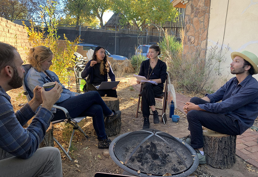 Land Justice team members Sarah Bradley and Diana Marin lead a group discussion on decolonization in Albuquerque, New Mexico. (Courtesy of Brittany Koteles) Land Justice team members Sarah Bradley and Diana Marin lead a group discussion on decolonization in Albuquerque, New Mexico. (Courtesy of Brittany Koteles)