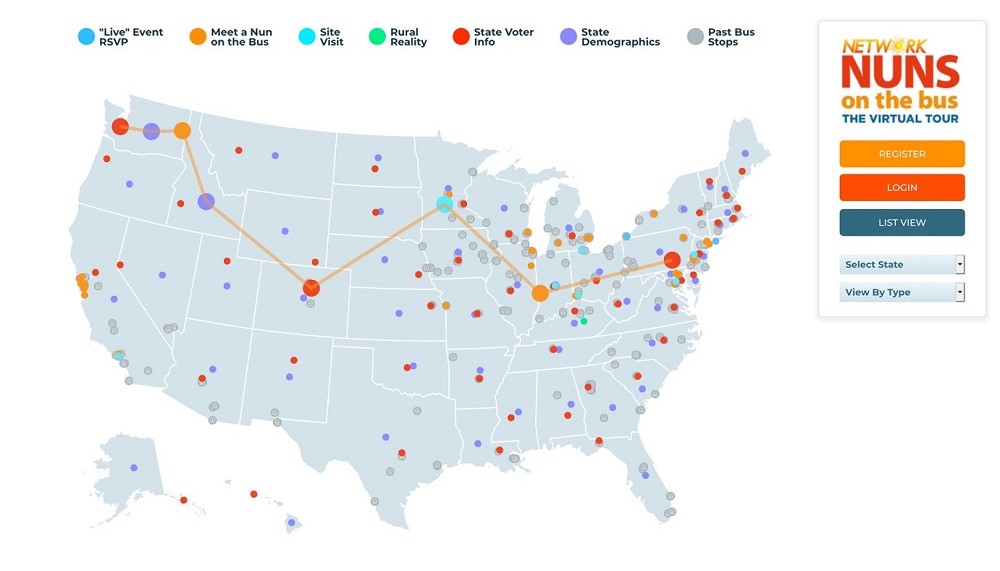 This year's Nuns on the Bus tour will be a virtual one, and participants will be able to choose their own stops on the "tour" as they build a route across the country. (Courtesy of Network)