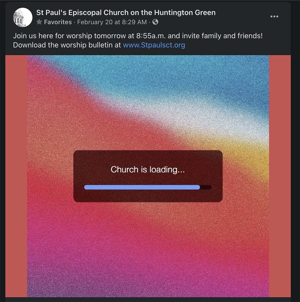This Facebook post from the St. Paul's Episcopal Church Facebook page invites all to come to the 9 a.m. virtual service. (Provided screenshot)