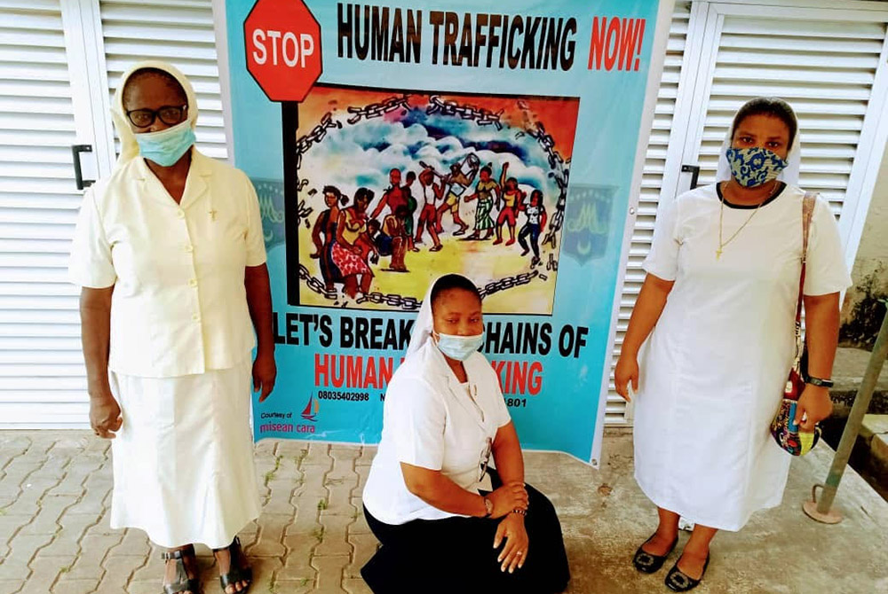 From left: Srs. Justina Nelson, Ngozi Monye and Gloria Ozuluoke after a workshop on human trafficking, held Feb. 8 at St. Anne's Centre for Women and Youth Development in Lagos. The sisters say fighting human trafficking is an integral part of their minis