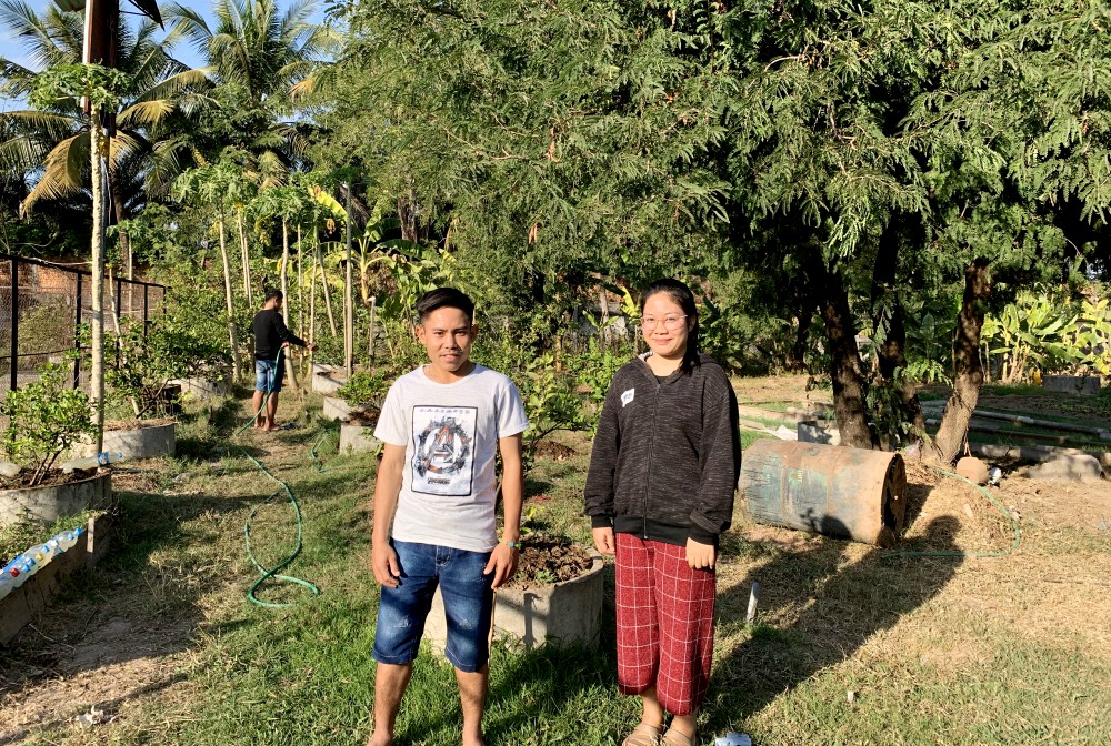 Students Phonexay Phomvihan, left, and Vanhny Sinsomboun, right, say they are grateful for the opportunity to live at the Nazareth Center and pursue vocational training in Vientiane, Laos. (Akarath Soukhaphon)