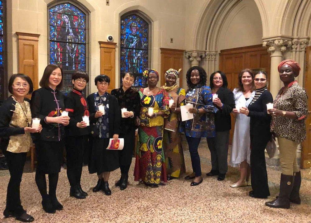 Felician Sr. Dong Hong Marie Zhang, fourth from left, attends at a prayer service with Chinese, Hispanic and African representatives at Newark Archdiocese's cathedral. (Courtesy of Dong Hong Marie Zhang)