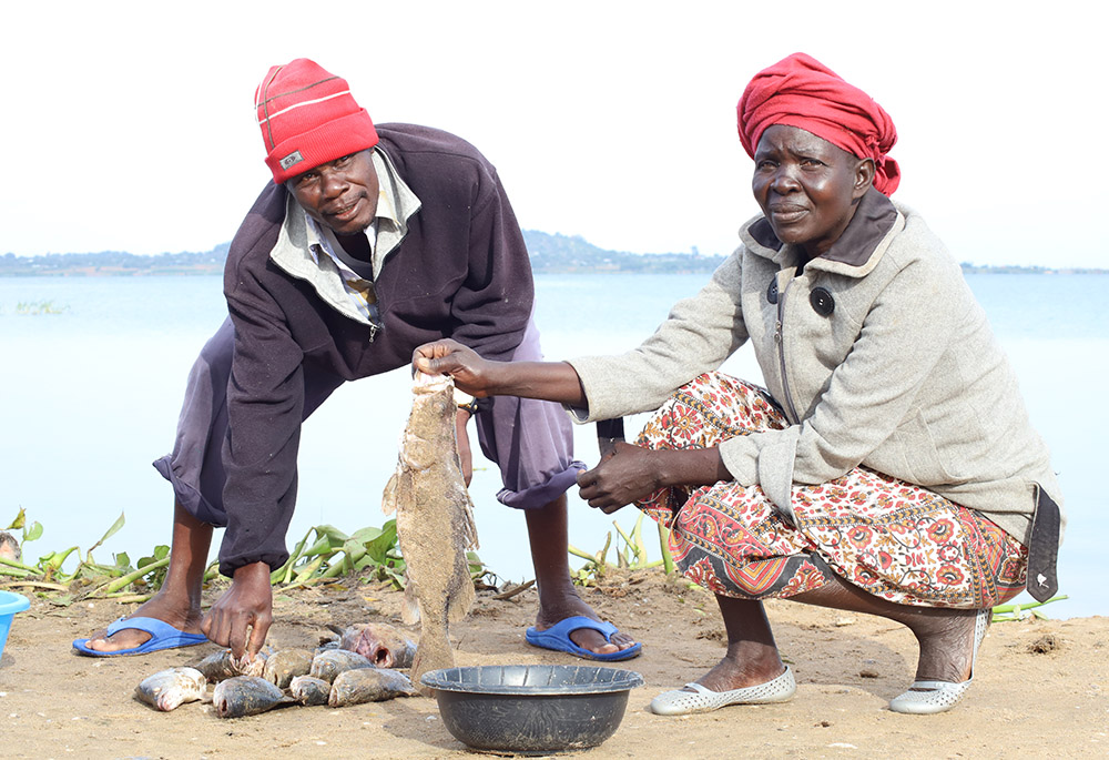 Alice Wandago, 46, inspects fish caught by a fisherman by Lake Victoria in Migori on Nov. 5, 2021. (GSR photo/Doreen Ajiambo) Alice Wandago, 46, inspects fish caught by a fisherman by Lake Victoria in Migori on Nov. 5, 2021. (GSR photo/Doreen Ajiambo)