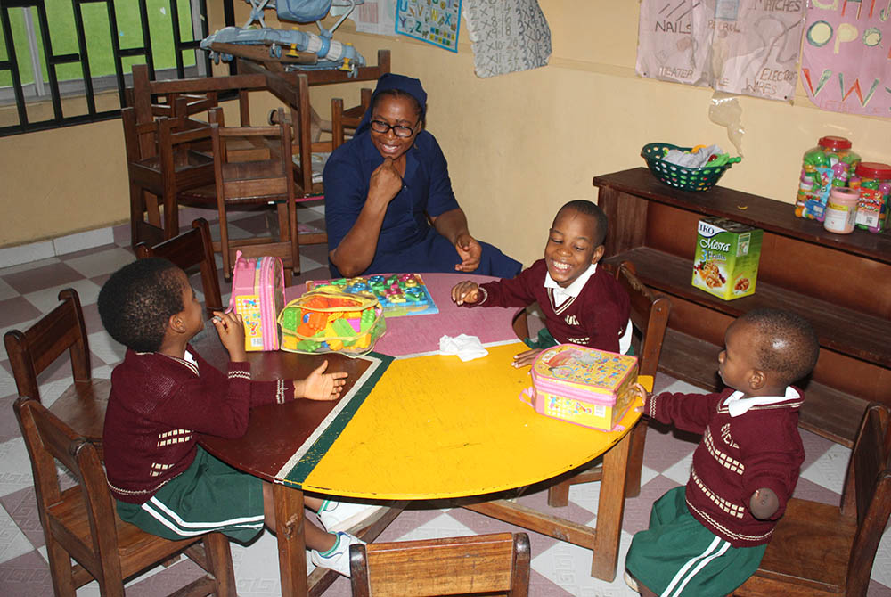 Sr. Scholastica Achinkumbur sings for the pupils at St. Vincent’s Centre for Inclusive Education, run by the Daughters of Charity in Uyo, the state capital of Akwa Ibom in Southern Nigeria. (Kelechukwu Iruoma)