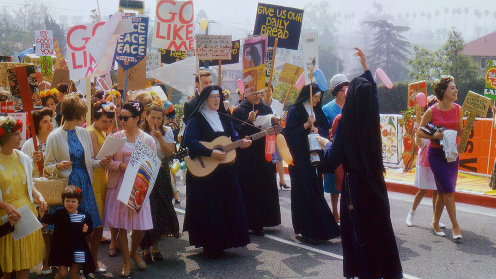 Immaculate Heart College Mary's Day celebration, 1964 (Courtesy of the Corita Art Center, Immaculate Heart Community, Los Angeles) Immaculate Heart College Mary's Day celebration, 1964, seen in a still from the documentary "Rebel Hearts" (Courtesy of the Corita Art Center, Immaculate Heart Community, Los Angeles)