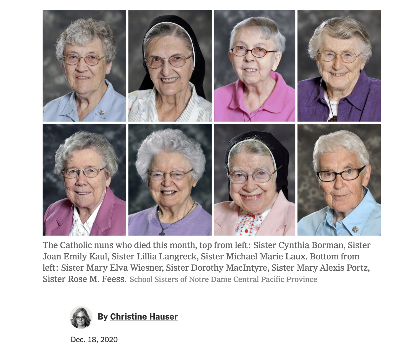 The New York Times published a story Dec. 18 about the eight sisters who died in December from COVID-19. (GSR screenshot)