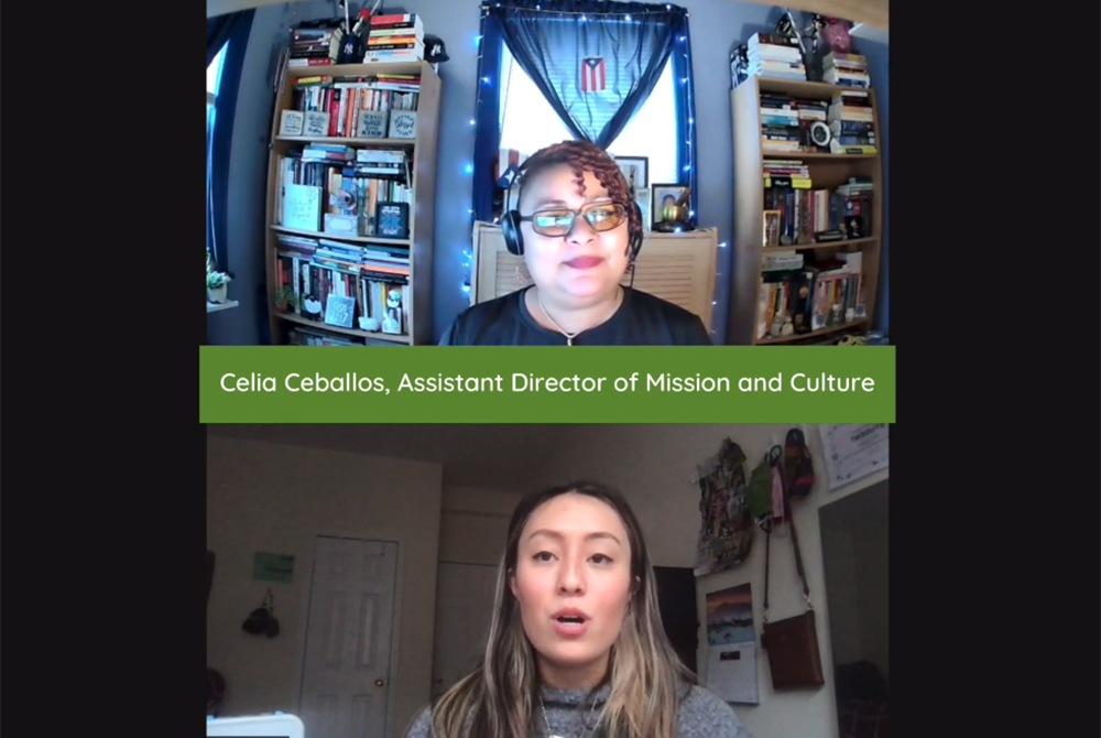 Good Shepherd Volunteer Celina Kim Chapman interviews Good Shepherd Services' Celia Ceballos. (GSR screenshot) Good Shepherd Volunteer Celina Kim Chapman interviews Good Shepherd Services' Celia Ceballos. (GSR screenshot)