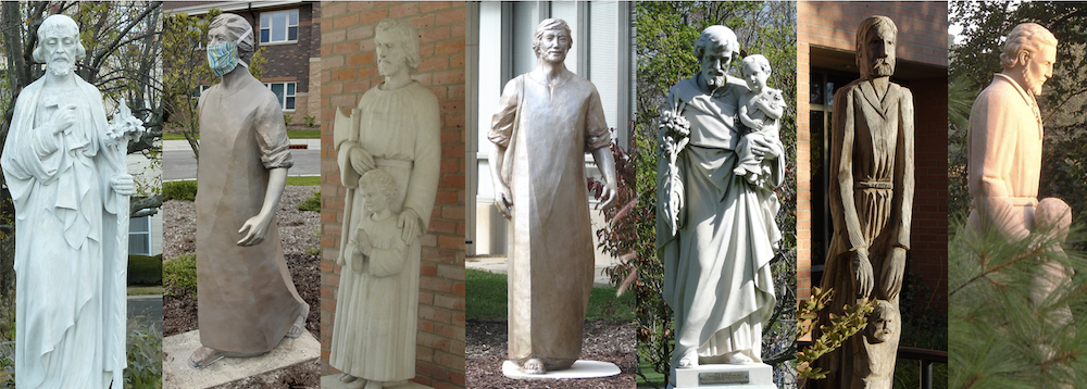 Various statues of St. Joseph on the grounds of the Congregation of St. Joseph sisters' former and current properties (Courtesy of the Congregation of St. Joseph)