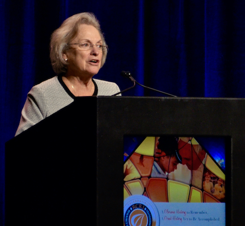 Mercy Sr. Sharon Euart, executive director of the Resource Center for Religious Institutes, addresses the group's annual conference in October 2019 in Dallas, Texas. (GSR file photo)