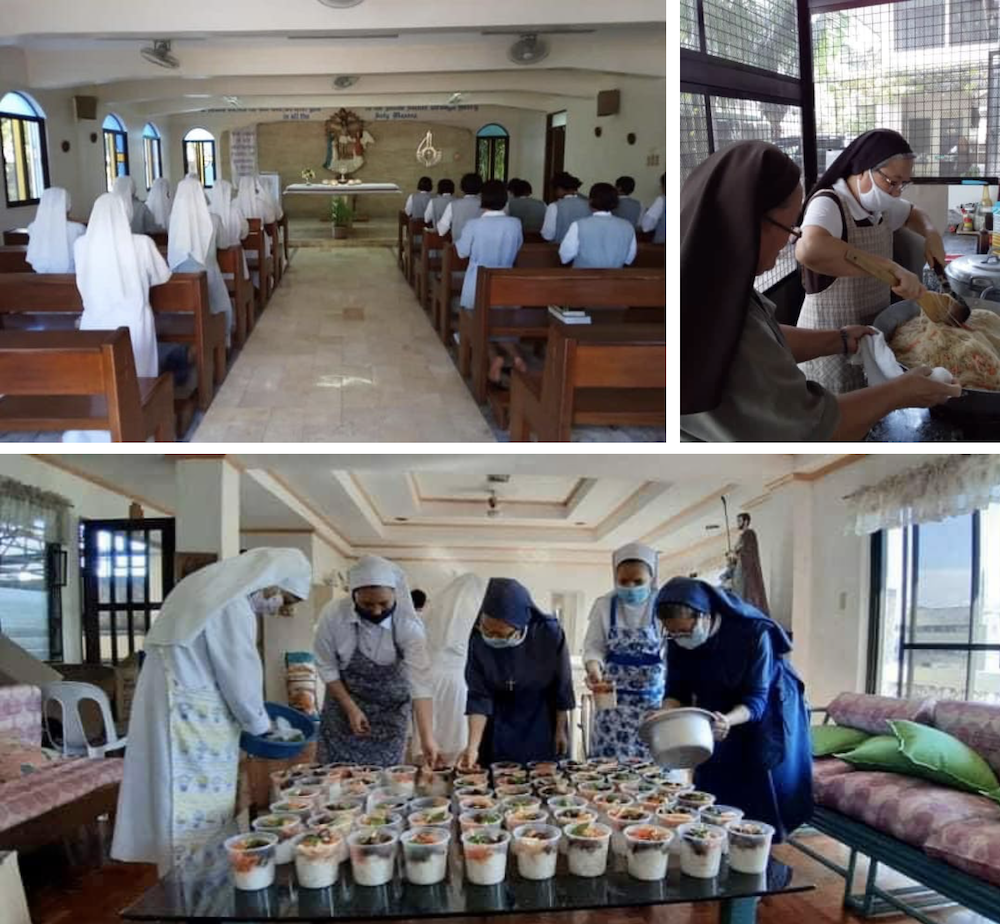 Various sisters praying and preparing meals