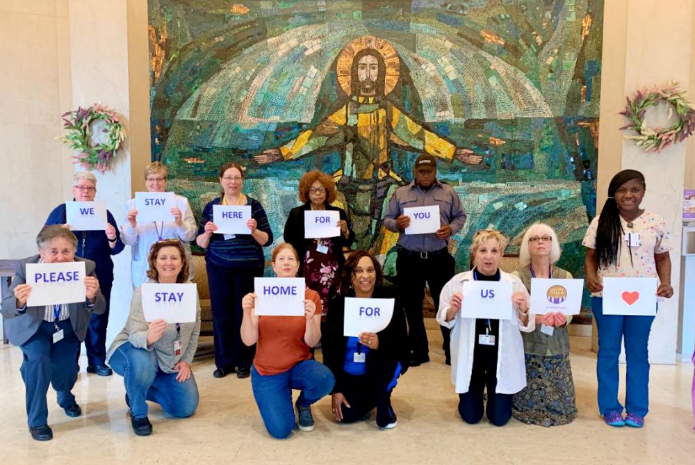 The administration and nursing staff of St. Joseph Villa, the retirement community of the Sisters of St. Joseph of Philadelphia, encourage people to stay home to prevent the spread of the coronavirus. (Courtesy of Sisters of St. Joseph of Philadelphia)
