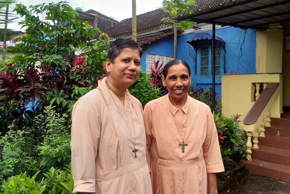 Sr. Flavia Aranha, left, and Sr. Scholastica Panthaladikel, members of the Pious Disciples of the Divine Master, are engaged in holistic healing in Mapusa, Goa, in western India. (Lissy Maruthanakuzhy)