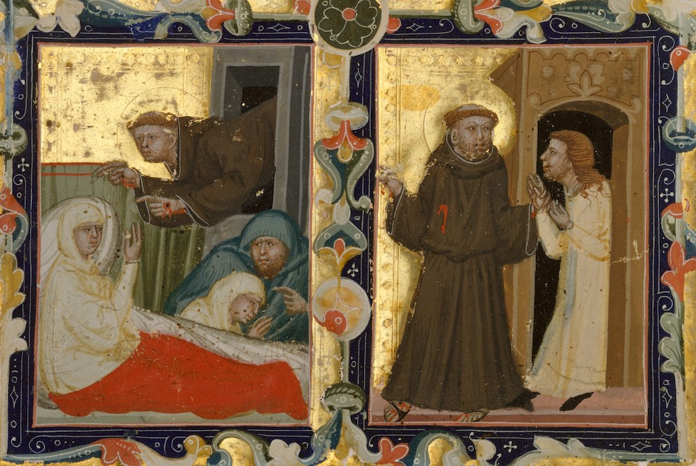 "Manuscript Leaf with Scenes from the Life of Saint Francis of Assisi," circa 1320-42, made in Bologna, Italy, for Hungarian use (Metropolitan Museum of Art/Gift of Mr. and Mrs. Edwin L. Weisl Jr., 1994) "Manuscript Leaf with Scenes from the Life of Saint Francis of Assisi," circa 1320-42, made in Bologna, Italy, for Hungarian use (Metropolitan Museum of Art/Gift of Mr. and Mrs. Edwin L. Weisl Jr., 1994)