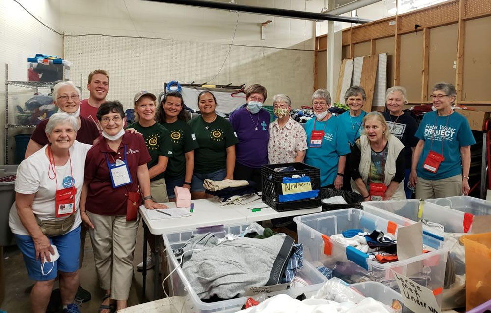 St. Joseph sisters and associates with other volunteers at the Humanitarian Respite Center in McAllen, Texas, in late April and early May. The St. Joseph sisters and associates heeded the call from LCWR to volunteer for two weeks at the border.