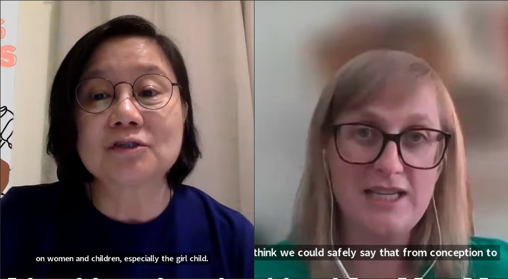 Research authors Theresa Symons, left, from Malaysia, and Lily Gardener from Australia speak at the July webinar on the rights of girls in Asia and the Pacific. (GSR screenshot)