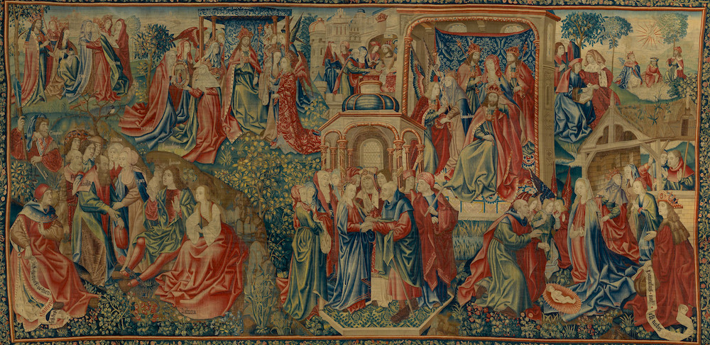 Wool and silk tapestry "Christ Is Born as Man's Redeemer (Episode from the Story of the Redemption of Man), circa 1500-20, south Netherlandish (Metropolitan Museum of Art/Purchase, Fletcher and Rogers Funds, and Bequest of Gwynne M. Andrews, by exchange, Wool and silk tapestry "Christ Is Born as Man's Redeemer (Episode from the Story of the Redemption of Man), circa 1500-20, south Netherlandish (Metropolitan Museum of Art/Purchase, Fletcher and Rogers Funds, and Bequest of Gwynne M. Andrews, by exchange,