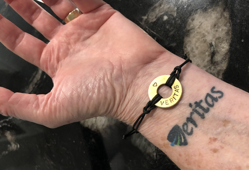 The “Veritas” tattoo Sinsinawa Dominican Sister Christina Heltsley got on her 65th birthday (Courtesy of Christina Heltsley) The “Veritas” tattoo Sinsinawa Dominican Sister Christina Heltsley got on her 65th birthday (Courtesy of Christina Heltsley)