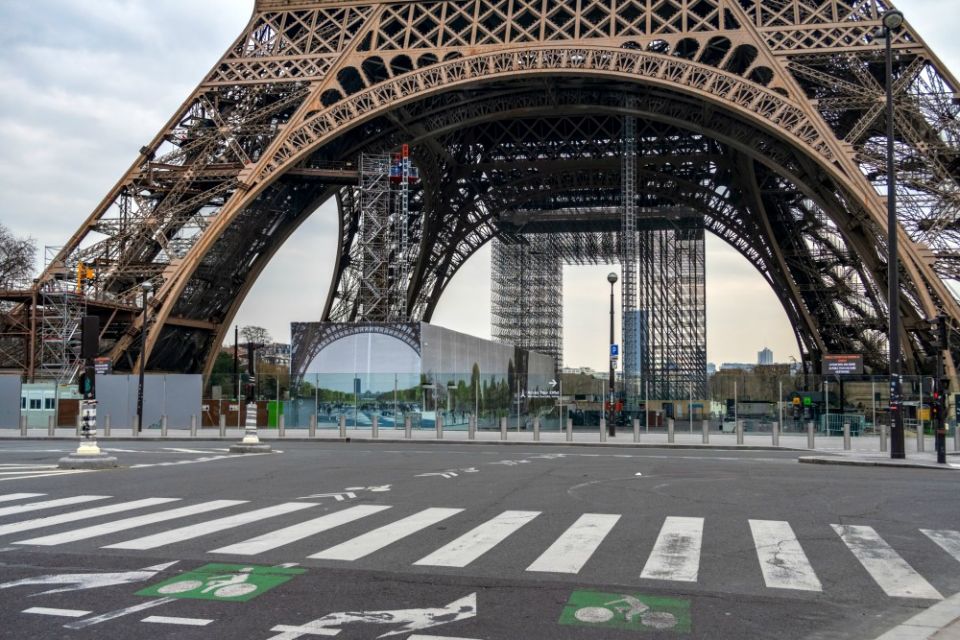 The Eiffel Tower is seen March 17 during the coronavirus lockdown in Paris. 