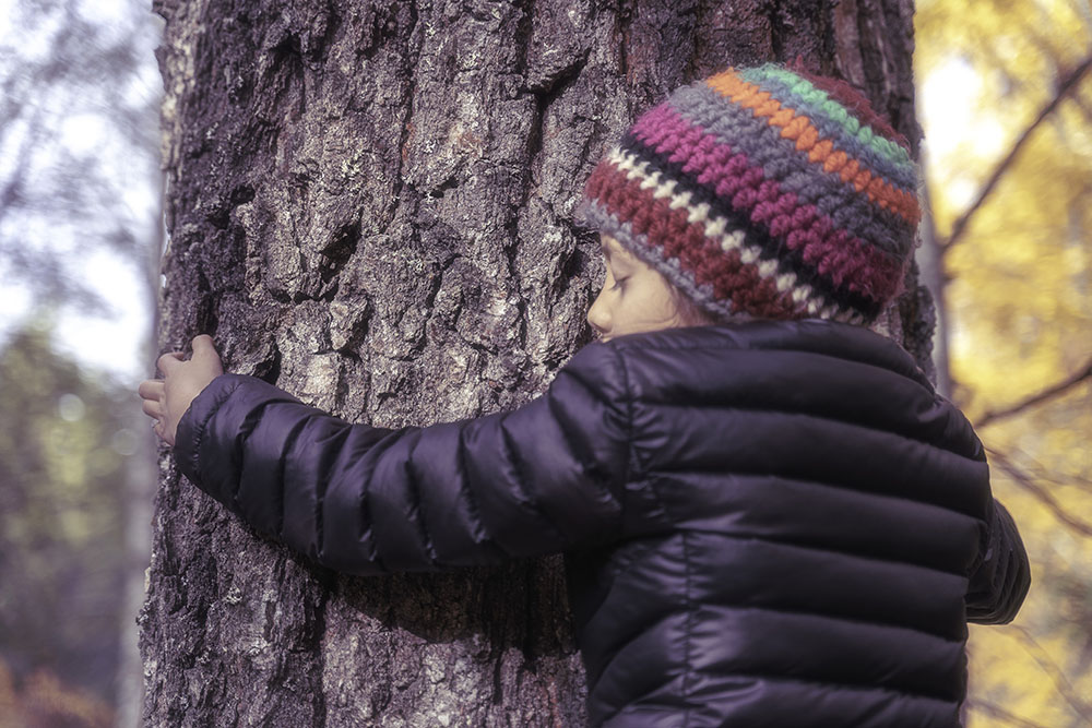 Child hugging a tree (Wikimedia Commons/Øyvind Holmstad)