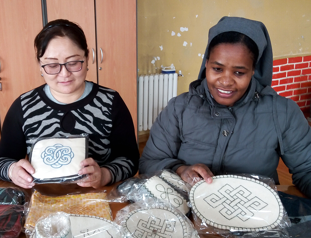 Consolata Missionary Sr. Tireza Gabriel Usamo, right, at a church-run handicrafts center for women in Arvaikheer, Mongolia (Courtesy of Tireza Gabriel Usamo)