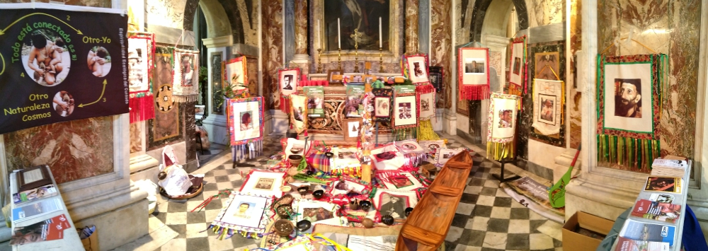 The "Tent of the Martyrs" displays images of martyrs and witnesses of faith in the Amazon region inside the Santa Maria in Traspontina church near the Vatican during the Oct. 6-27 Amazon synod. (Courtesy of Regina Reinart)