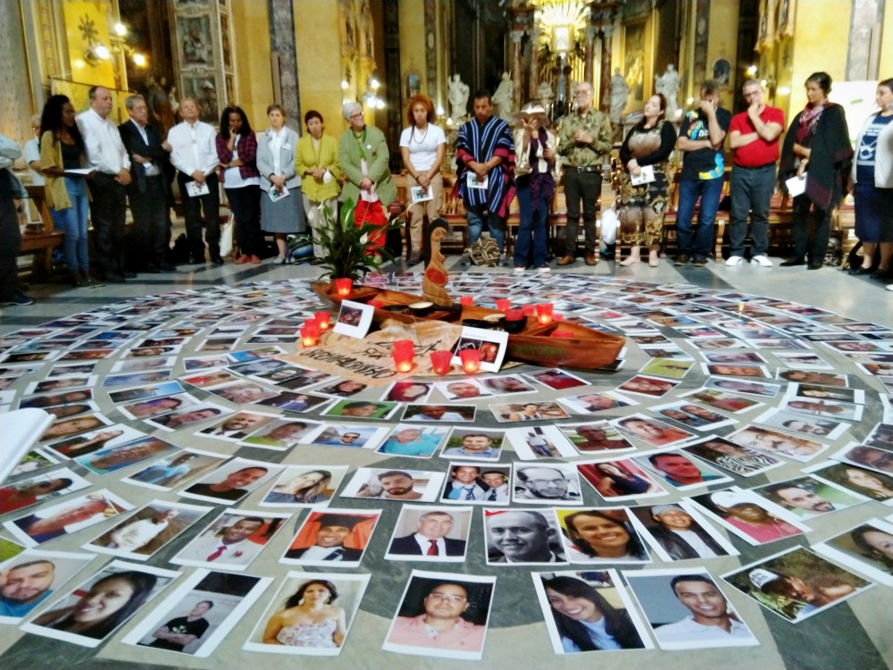 An Oct. 26 prayer service in the Santa Maria in Traspontina remembers 272 victims of a dam break in Brazil's Minas Gerais state. Tom Stang (not pictured), brother of Notre Dame de Namur Sr. Dorothy Stang, read the Gospel at the service. (Regina Reinart) An Oct. 26 prayer service in the Santa Maria in Traspontina remembers 272 victims of a dam break in Brazil's Minas Gerais state. Tom Stang (not pictured), brother of Notre Dame de Namur Sr. Dorothy Stang, read the Gospel at the service. (Regina Reinart)