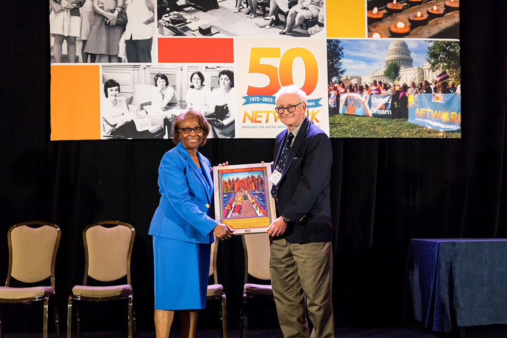 Tom Volkert, a member of Network's Philadelphia advocates team, receives the inaugural Bridge Builder Award at Network's 50th anniversary gala April 22 in Washington, D.C. (Courtesy of Network/Shedrick Pelt)