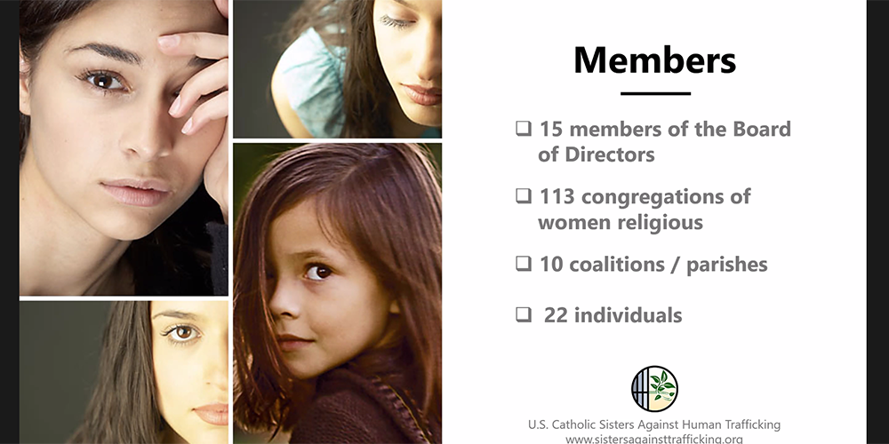 At a webinar Dec. 2 hosted by the Conrad N. Hilton Foundation's Catholic Sisters Initiative about human trafficking, Jennifer Reyes Lay, executive director of the U.S. Catholic Sisters Against Human Trafficking, gave participants a snapshot of the organiz At a webinar Dec. 2 hosted by the Conrad N. Hilton Foundation's Catholic Sisters Initiative about human trafficking, Jennifer Reyes Lay, executive director of the U.S. Catholic Sisters Against Human Trafficking, gave participants a snapshot of the organiz