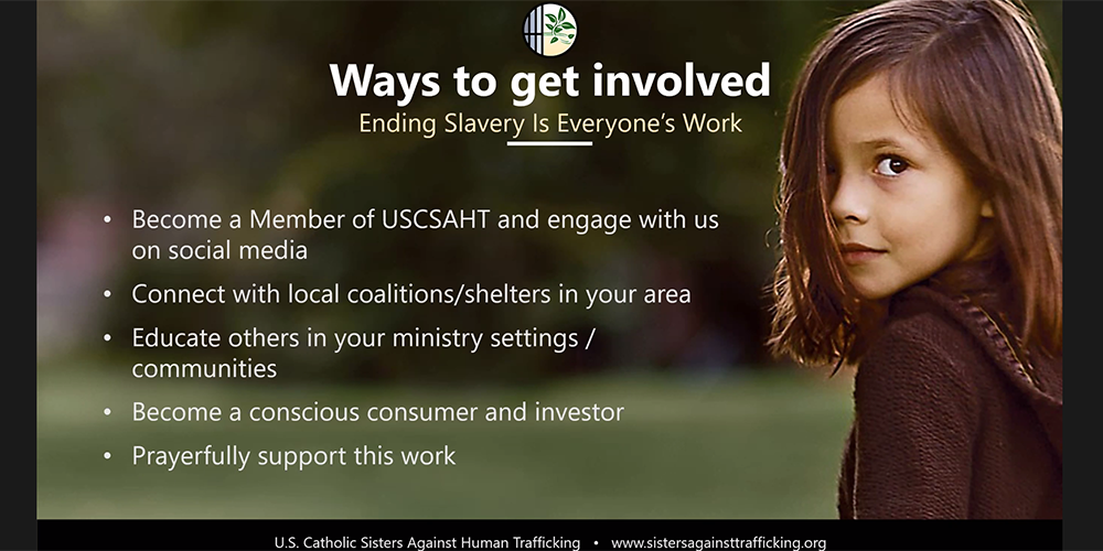 Jennifer Reyes Lay, executive director of the U.S. Catholic Sisters Against Human Trafficking, told website participants how they can help in the fight against human trafficking. (GSR screenshot) Jennifer Reyes Lay, executive director of the U.S. Catholic Sisters Against Human Trafficking, told website participants how they can help in the fight against human trafficking. (GSR screenshot)
