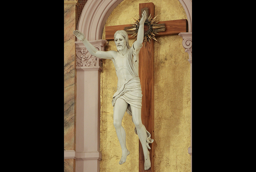 A sculpture of the risen Jesus is pictured in the Church of the Immaculate Conception at St. Mary-of-the-Woods, Indiana. The author calls the work by Harry Breen "unlike any depiction of the Resurrection that I had ever seen." (Sue Paweski) A sculpture of the risen Jesus is pictured in the Church of the Immaculate Conception at St. Mary-of-the-Woods, Indiana. The author calls the work by Harry Breen "unlike any depiction of the Resurrection that I had ever seen." (Sue Paweski)