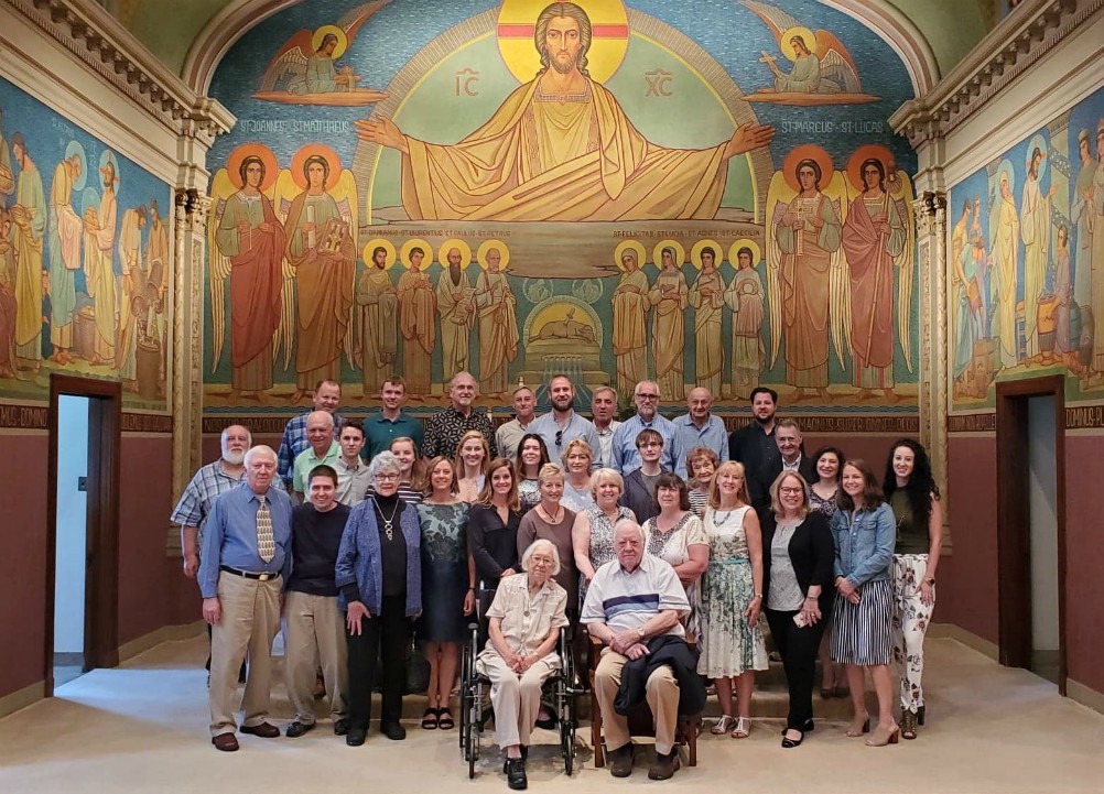 Chicago Benedictine Sr. Vivian Ivantic, front row, sits with her brother Bill Ivantic in front of her family after a Mass at St. Scholastica Monastery to celebrate her 106th birthday in 2019. (Courtesy of the Benedictine Sisters of Chicago)