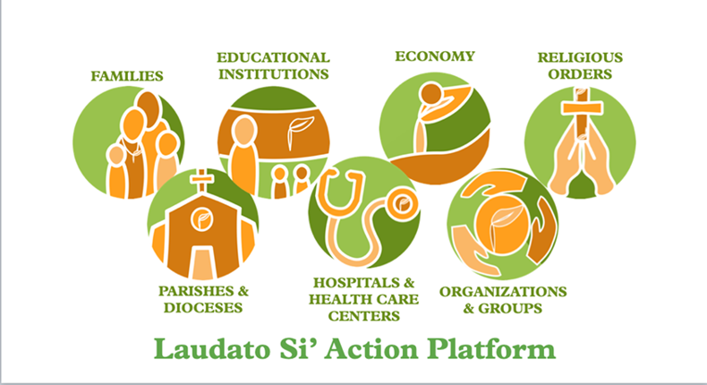 The Laudato Si' Action Platform invites seven groups on a seven-year journey to take action toward integral ecology. The seven groups are families; dioceses and parishes; schools; universities; hospitals and health care centers; businesses and farms; reli The Laudato Si' Action Platform invites seven groups on a seven-year journey to take action toward integral ecology. The seven groups are families; dioceses and parishes; schools; universities; hospitals and health care centers; businesses and farms; reli