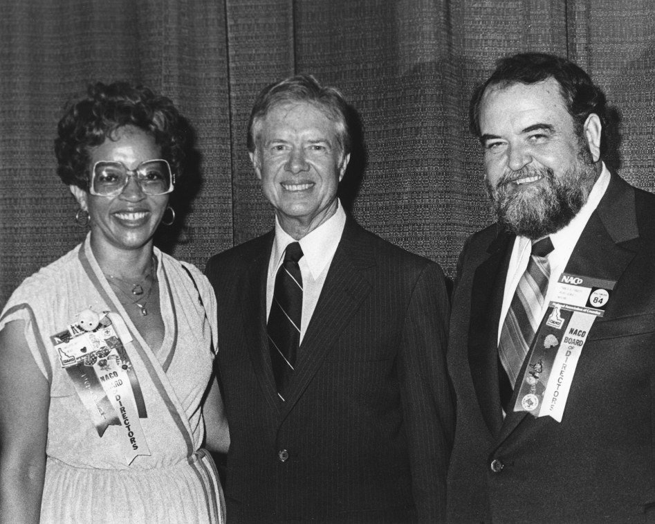 The author's father, right, with outgoing National Association of Counties President Charlotte Williams and U.S. President Jimmy Carter, who was a keynote speaker at the 1979 NACo meeting in Kansas City, Missouri. (Provided photo)