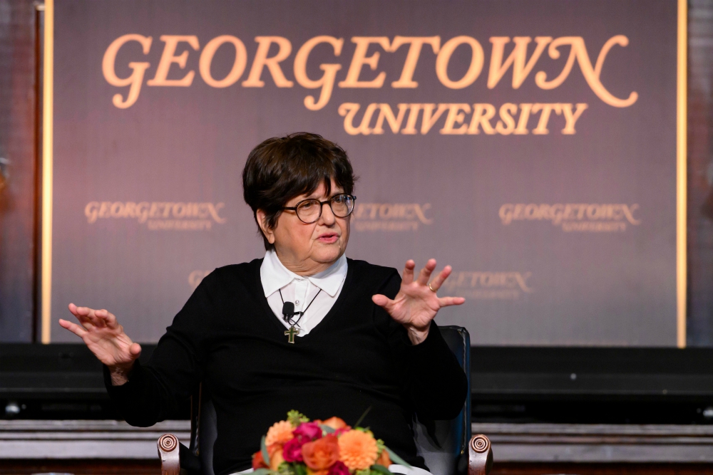 St. Joseph Sr. Helen Prejean responds to questions at Georgetown University in Washington, D.C., Sept. 16. (Georgetown University/Phil Humnicky) St. Joseph Sr. Helen Prejean responds to questions at Georgetown University in Washington, D.C., Sept. 16. (Georgetown University/Phil Humnicky)