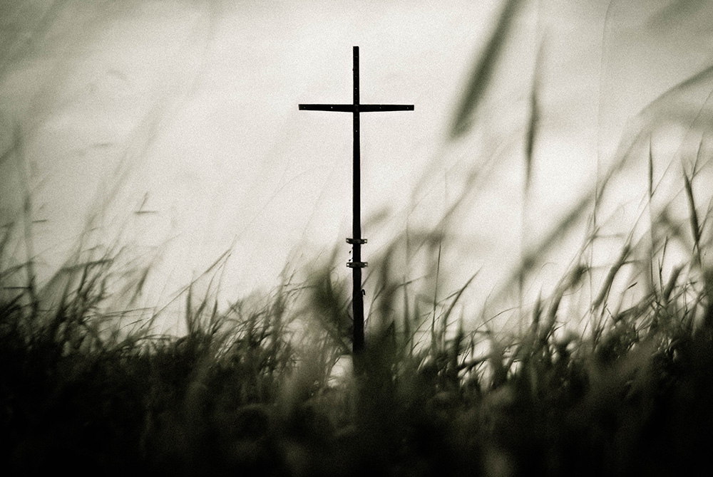 Crucifix in grassy field (Unsplash/Allef Vinicius)