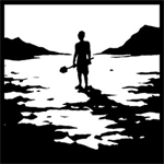 Spiritual reflections logo - black and white silhouette of person standing with shovel