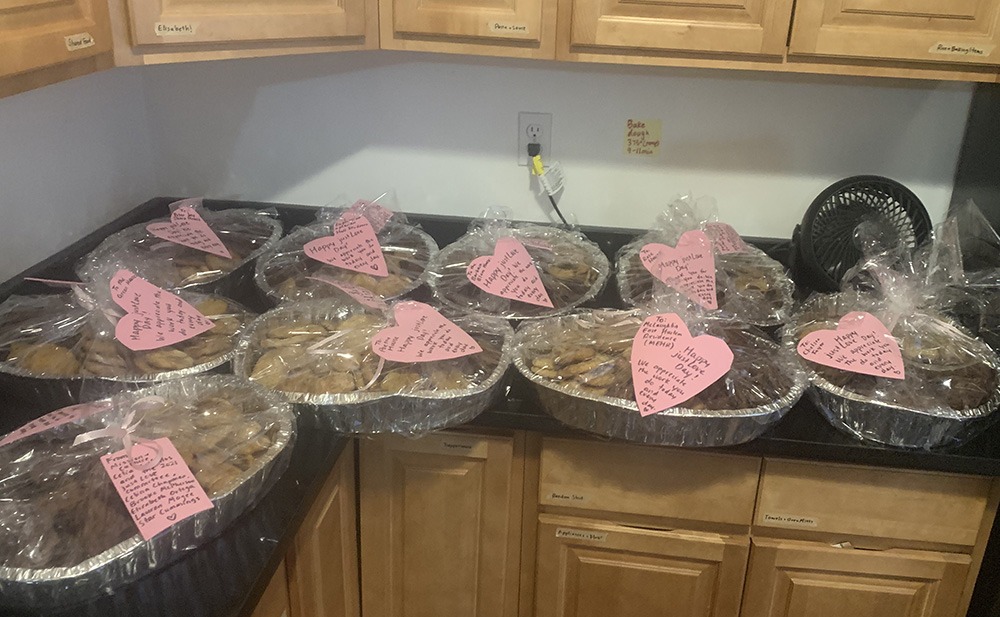 All the trays of cookies that were sent to the nine Good Shepherd Services residential programs around New York City. I handwrote a message for each place, saying how much we appreciate the work our residential staff do. (Celina Kim Chapman)