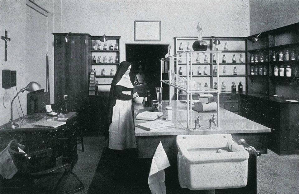 A nun works in the pharmacy at Misericordia Hospital, opened in summer 1918. (Catholic Historical Research Center, Archdiocese of Philadelphia) A nun works in the pharmacy at Misericordia Hospital, opened in summer 1918. (Catholic Historical Research Center, Archdiocese of Philadelphia)