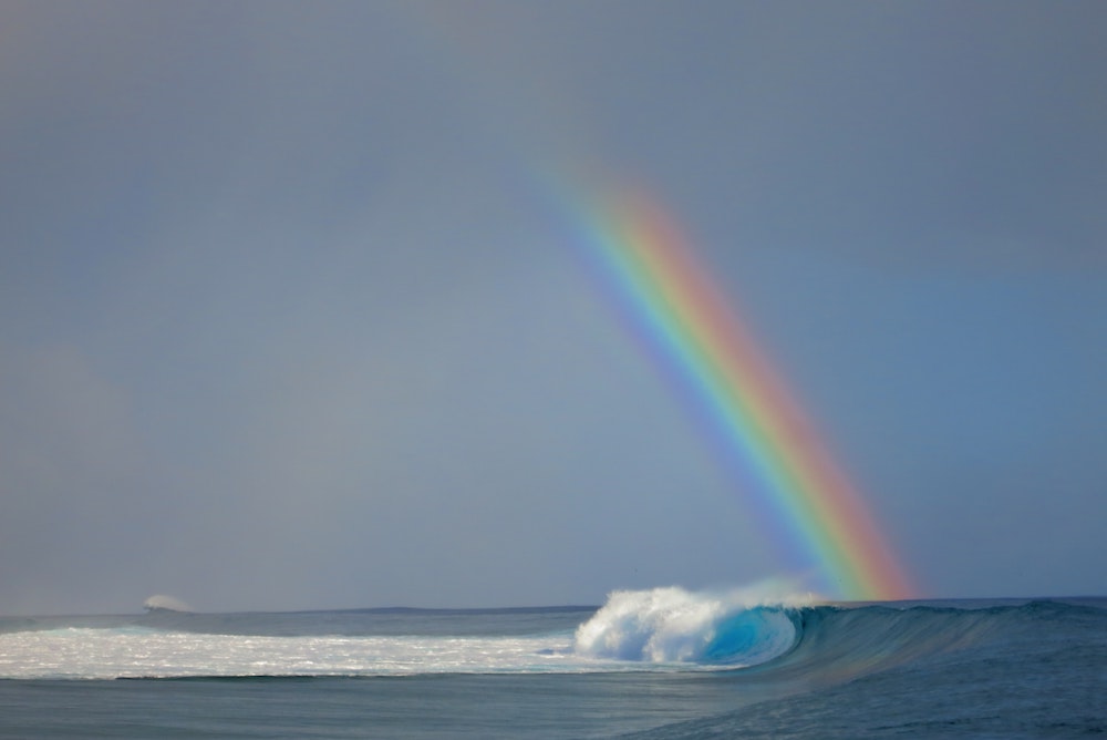 Rainbow over ocean waves
