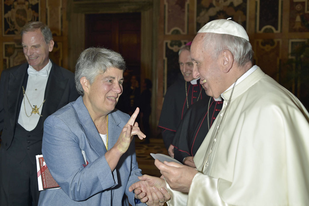 Sr. Kathleen Schipani meets Pope Francis on Oct. 21 at the conference Catechesis and Persons with Disabilities: A Necessary Engagement in the Daily Pastoral Life of the Church. (Provided photo)